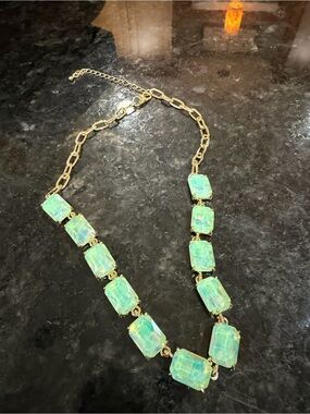 Gold Chain Necklace with Mint Green Gemstones